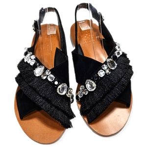 Vince Camuto Women's Ampella Embellished Fringe Sandal Black Size 6M    1129